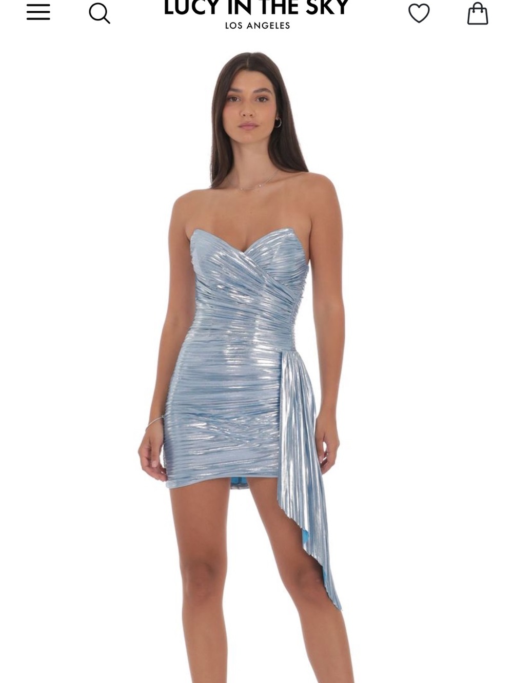 Lucy in the Sky Metallic Silver-Blue Strapless Ruched Mini Dress
